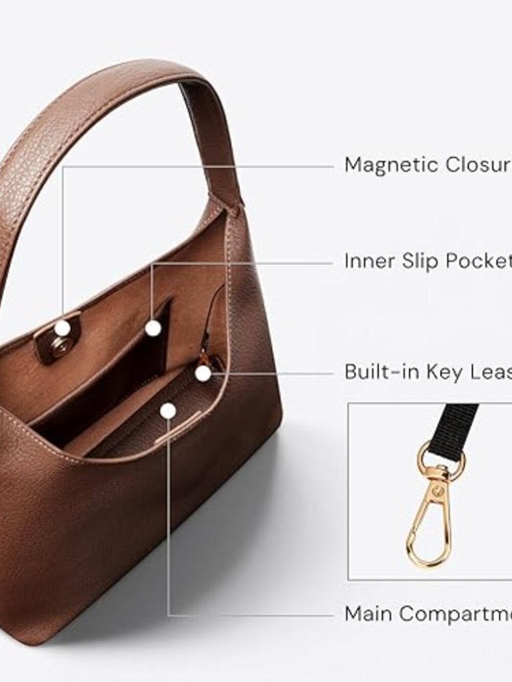Small Slouchy Hobo Purse Vegan Leather Shoulder Bag Trendy Everyday Tote - Picture 3 of 7